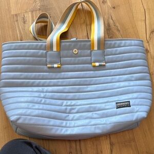 Urban Originals Quilted Tote in blue with Yellow Stripes